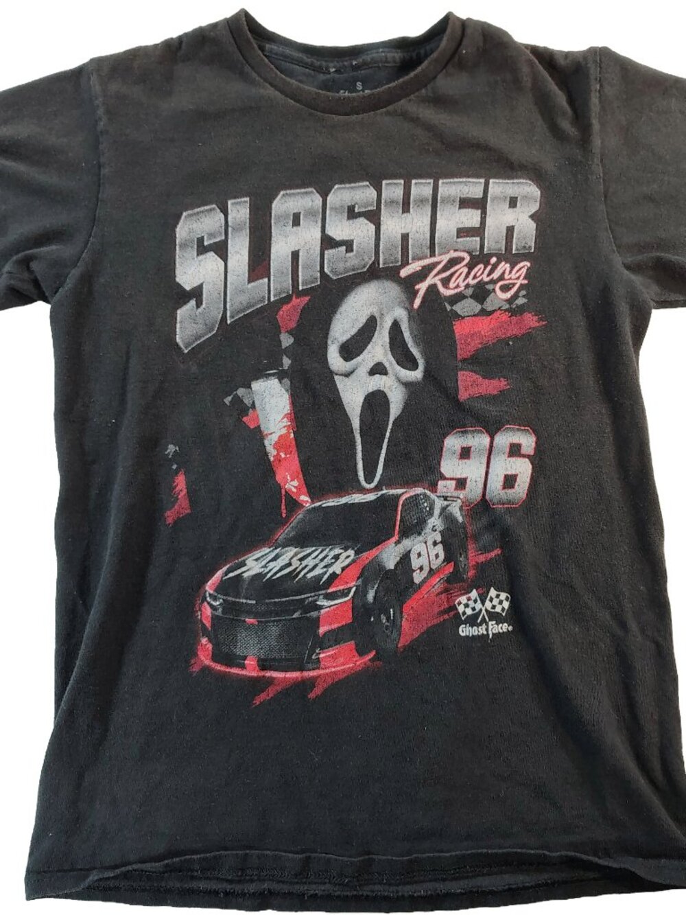 Men's Small Black Short Sleeve Scream Ghostface Slasher Racing Graphic T-Shirt